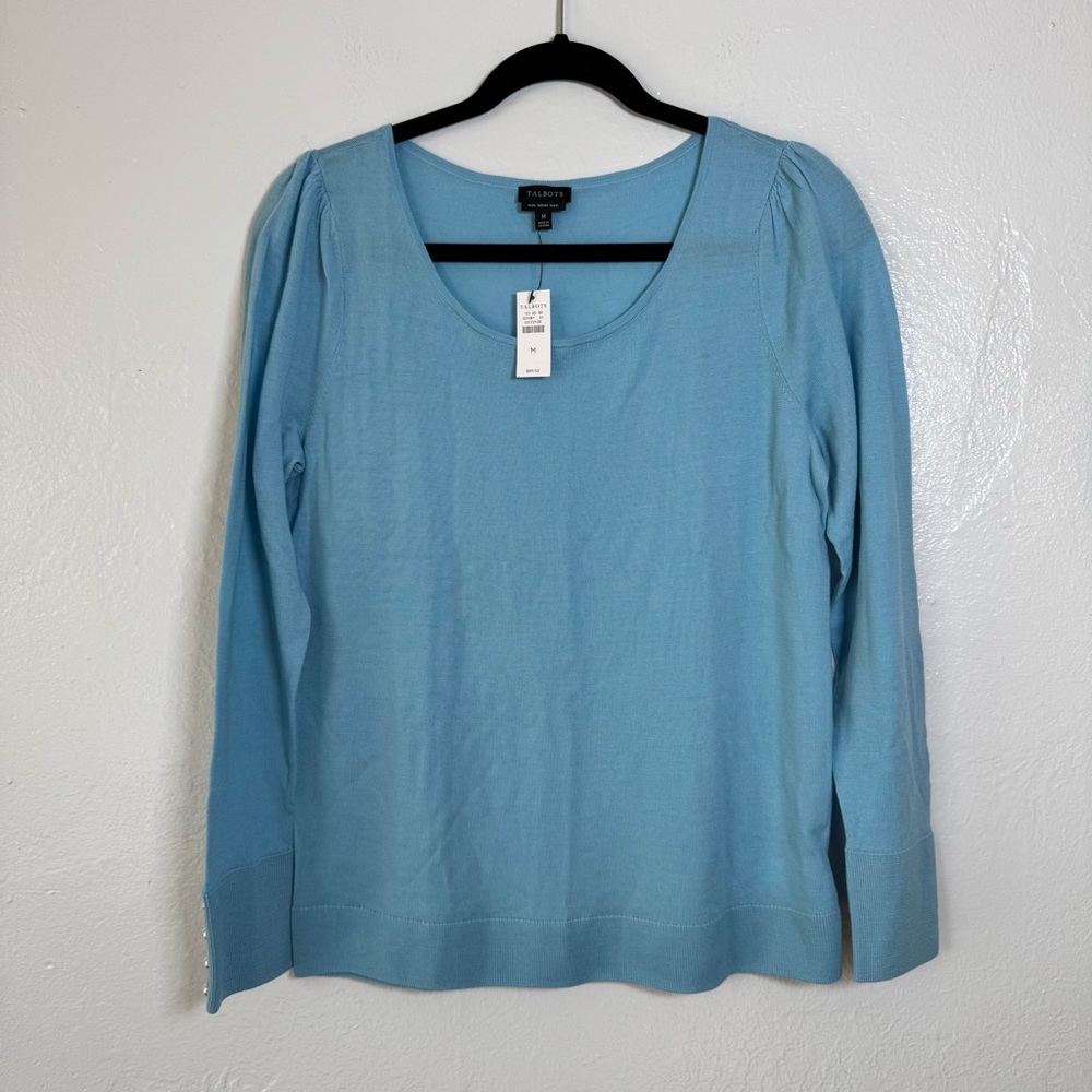 Talbots Merino Wool Pearl Button Sleeve Sweater New